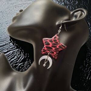 Pink and Black Star Earrings